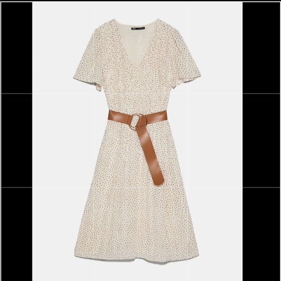 Zara pleated midi belted dress beige Nwt med large - Picture 2 of 4